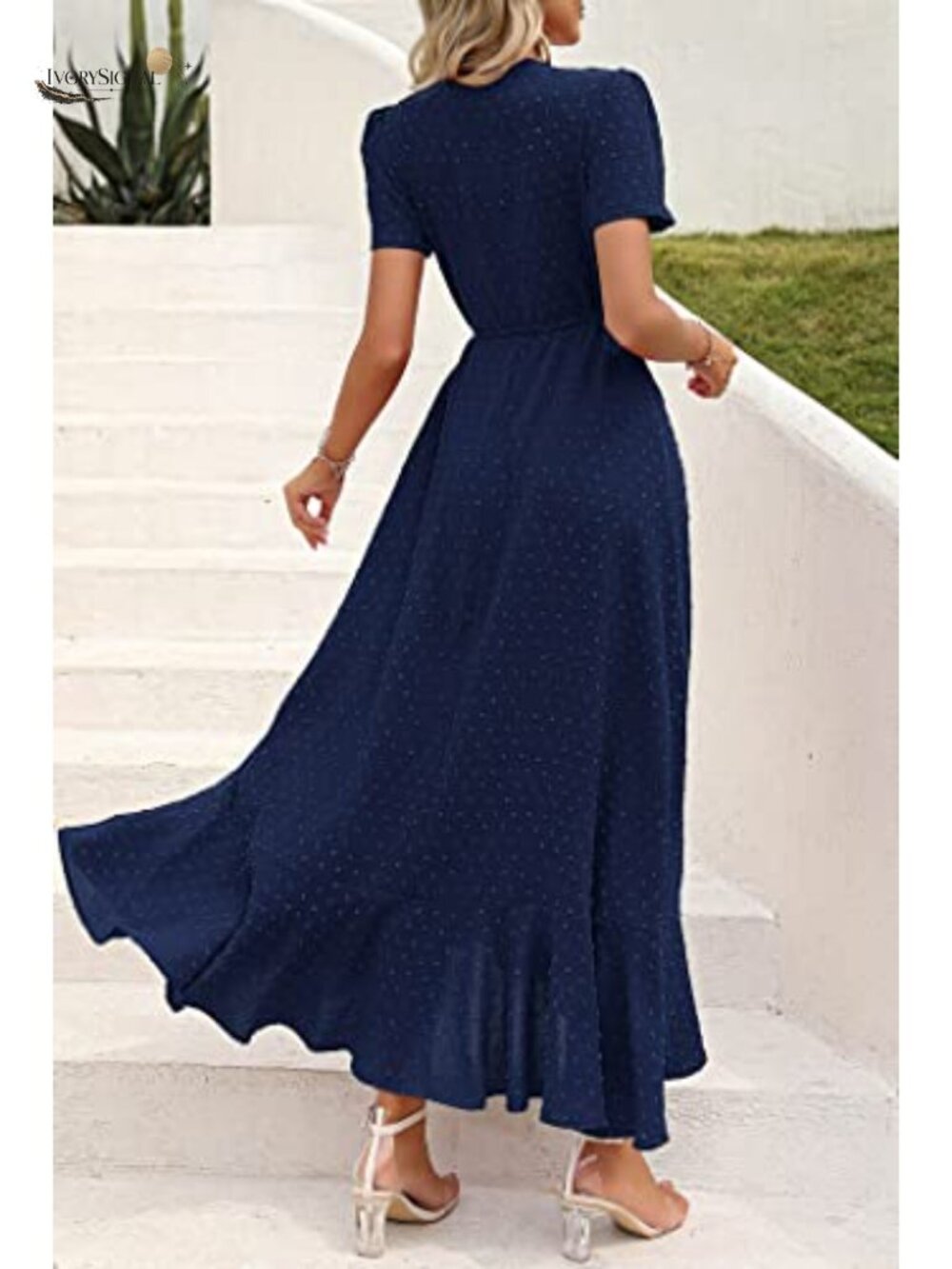 Boho Floral Maxi Dress with Short Sleeves Wrap V-Neck